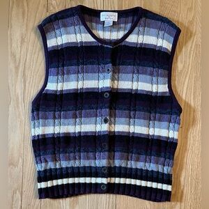 Christopher & Banks Button Down Sweater Vest, Purple Striped, Size L